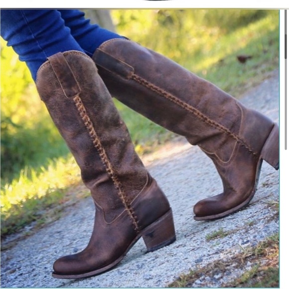 Lane‎ Plain Jane cognac western whipstitch cowgirl cowboy knee hi Boots size 9.5 - Picture 12 of 16